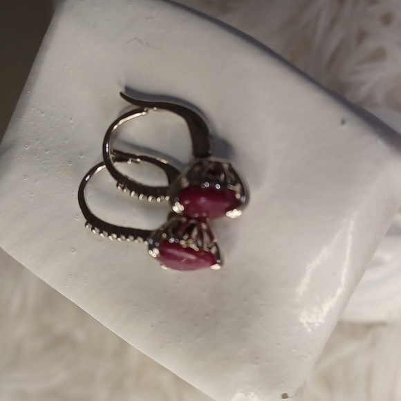 Colleen Lopez Sterling Silver Ruby & White Zircon Heart Drop Earrings NEW - Picture 7 of 9
